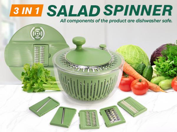 PUKOMC 5-in-1 Large Salad Spinner, Vegetable Washer & Food Prep Bowl