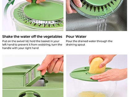 PUKOMC 5-in-1 Large Salad Spinner, Vegetable Washer & Food Prep Bowl