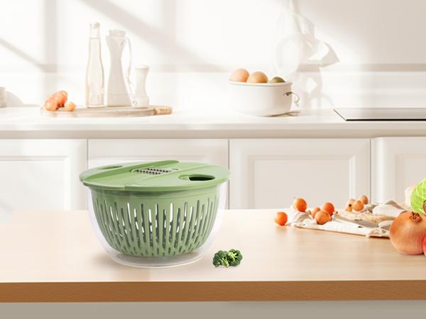 PUKOMC 5-in-1 Large Salad Spinner, Vegetable Washer & Food Prep Bowl