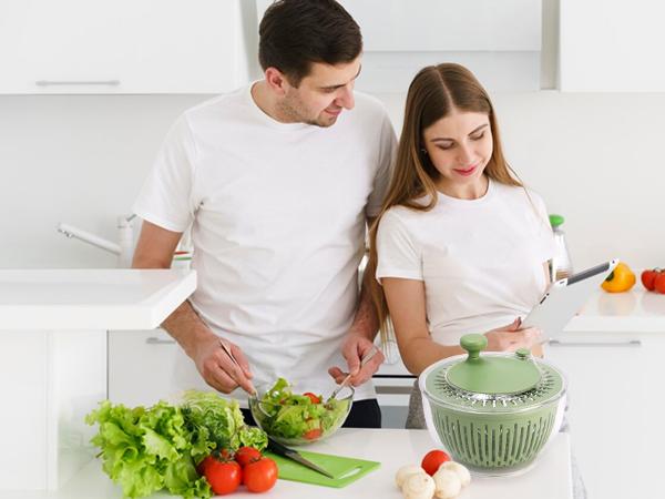 PUKOMC 5-in-1 Large Salad Spinner, Vegetable Washer & Food Prep Bowl
